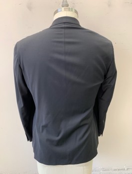 CALVIN KLEIN, Black, Wool, Elastane, Solid, Single Breasted, Notched Lapel with Hand Picked Stitching, 2 Buttons, 3 Pockets