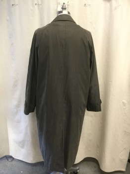 Mens, Coat, Trenchcoat, LONDON FOG, Gray, Polyester, Nylon, Solid, 42, Single Breasted, Hidden Placket, Collar Attached, Long Sleeves, Button Tab Cuff, 2 Pockets, Zip Detachable Lining, Stain on Left Sleeve