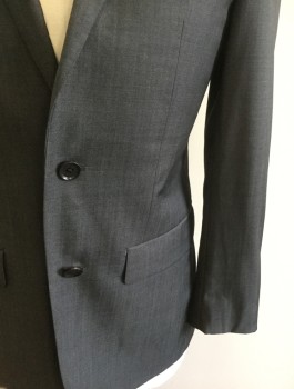 Mens, Suit, Jacket, DKNY, Gray, Wool, Solid, 38R, Single Breasted, Thin Notched Lapel, 2 Buttons, 3 Pockets, Slim Fit