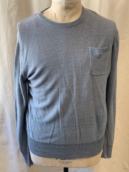 Mens, Pullover Sweater, TODD SNYDER , Sea Foam Green, Linen, Heathered, XL, Thin, Pullover, Crew Neck, 1 Pocket, Long Sleeves, Ribbed Neck, Cuffs, & Waist