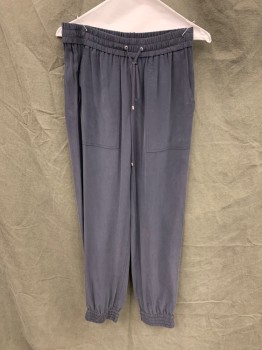 Womens, Pants, THEORY, Midnight Blue, Silk, Solid, 2, Drawstring Elastic Waistband, Elastic Cuff, 3 Pockets