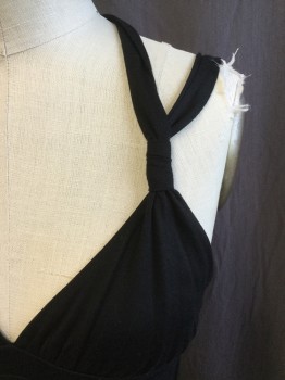 A/X, Black, Lyocell, Solid, Halter with Straps, V-neck, 1" Seams Bust Line,