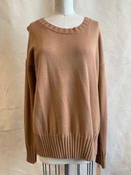 Womens, Pullover, BANANA REPUBLIC, Brown, Synthetic, Solid, S, Crew Neck, Ribbed Trim