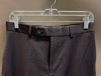 Mens, Suit, Pants, CALVIN KLEIN, Plum Purple, Black, Wool, Plaid - Tattersall, 30/31, F.F, Side Pockets, Zip Front, Belt Loops