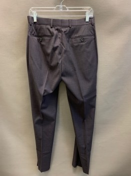 Mens, Suit, Pants, CALVIN KLEIN, Plum Purple, Black, Wool, Plaid - Tattersall, 30/31, F.F, Side Pockets, Zip Front, Belt Loops