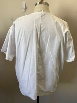 CHEROKEE, White, Cotton, Polyester, Solid, Short Sleeves, V-neck, 1 Patch Pocket, Alteration Center Back,