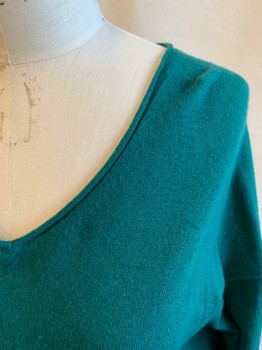 Womens, Pullover, J. CREW, Dk Green, Wool, Nylon, Solid, M, V-neck, Rolled Neck, Long Sleeves, Ribbed Knit Wide Waistband/Cuff, Side Seam Slits