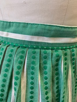 MINNESOTA WOOLEN, Green, White, Cotton, Stripes - Vertical , Circles, Skirt, 1" Wide Self Waistband, Knife Pleated, Knee Length, Zip Closure, Goes with Matching Blouse/Top: CF033215