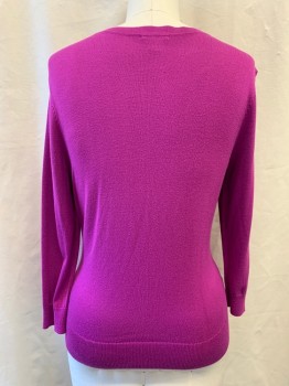 Womens, Sweater, HALOGEN, Magenta Pink, Viscose, Nylon, M, Scoop Neck, Single Breasted, Button Front