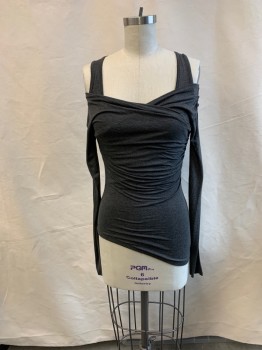 Womens, Top, BAILEY/44, Gray, Rayon, Spandex, Solid, Heathered, S, V-N, L/S, Gathered Left Front, Tank Straps Attached