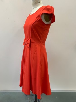 COCO LOVE, Cherry Red, Polyester, Cotton, Solid, Cap Sleeves, Scoop Neck, Waist Bow, Flared Bottom, Back Zip,