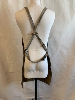 WELDMARK, Brown, Suede, Welding Apron, 2 Pockets, Cotton Web Adjustable Straps, Side Release Buckles, Loops with Silver Rings on Waist