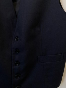 Mens, Suit, Vest, HUGO BOSS, Navy Blue, Wool, Elastane, Solid, 38, 5 Button, 2 Pocket