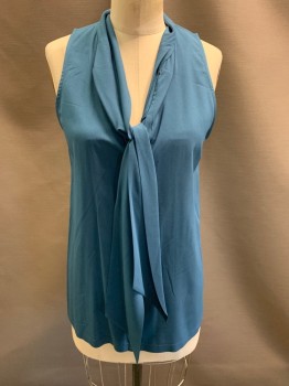 Womens, Top, THEORY, Teal Blue, Silk, Spandex, S, Middy Neckline, Sleeveless, Pullover