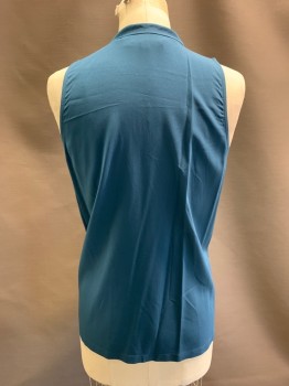 Womens, Top, THEORY, Teal Blue, Silk, Spandex, S, Middy Neckline, Sleeveless, Pullover