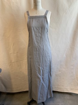 COSTUME CO-OP, Lt Gray, Linen, Solid, Period Look 18th Century, Horizontal Pin tucks Across Bib, Button Adjustable Straps Button Closure, Long Length, Multiple