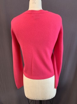 Womens, Sweater, BLOOMINGDALE'S, Hot Pink, Cashmere, Solid, M, Round Neck,  7 Pink Buttons Down Front