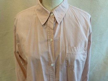 Womens, Blouse, NILI LOTAN, Blush Pink, Cotton, Solid, M, Long Sleeves, Button Front, Collar Attached, 1 Pocket, French Cuffs
