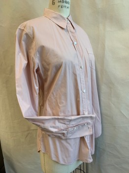 NILI LOTAN, Blush Pink, Cotton, Solid, Long Sleeves, Button Front, Collar Attached, 1 Pocket, French Cuffs