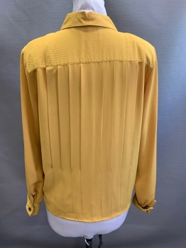 LORD & TAYLOR, Dijon Yellow, Polyester, Solid, L/S, Button Front, Pleated Front And Back, Gold Top Stitch, Self Shank Buttons, French Cuffs