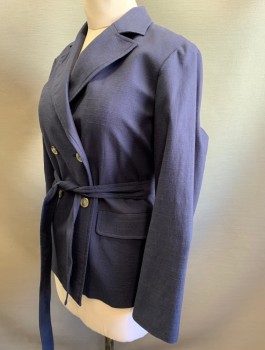 Womens, Blazer, A.P.C., Navy Blue, Viscose, Cotton, Solid, M, Double Breasted, Peaked Lapel, 2 Pockets, **With Matching Belt