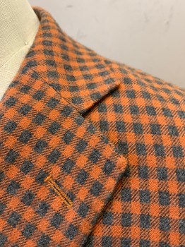 Mens, Sportcoat/Blazer, VITALE BARBERIS, Rust Orange, Gray, Wool, Cotton, Check , 38R, Single Breasted, Notched Lapel, 3 Buttons, 4 Pockets, Has Been Altered/Taken in to Be Smaller