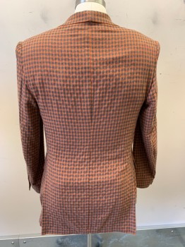 Mens, Sportcoat/Blazer, VITALE BARBERIS, Rust Orange, Gray, Wool, Cotton, Check , 38R, Single Breasted, Notched Lapel, 3 Buttons, 4 Pockets, Has Been Altered/Taken in to Be Smaller