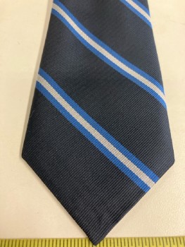 Childrens, Tie, FLYNN O'HARA, Navy Blue & Silver Diagnol Stripe, Polyester, Pre-tied
