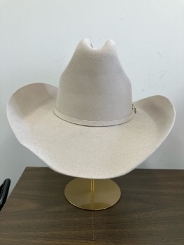 Mens, Cowboy Hat, 7 1/4, Beige Felt, Through Roads, Matching Felt Band with Silver Buckle And Tip