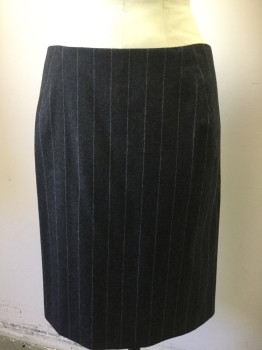 THEORY, Charcoal Gray, Lavender Purple, Wool, Stripes - Pin, Hem At Knee, Invisible Zip Back, 2 Back Slits