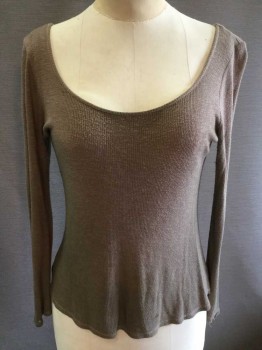 N/L, Olive Green, Cotton, Polyester, Solid, TOP: Aged/Distressed,   Light Olive Fine Ribbed, Deep Round Neck,  Long Sleeves, Hole In The Back Neck, Holes In Right Back Arm, See Photo Attached,