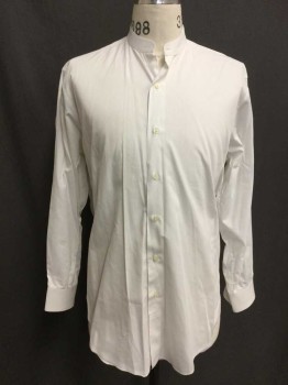 NO LABEL, White, Cotton, Solid, Long Sleeves, Button Front, Collarless