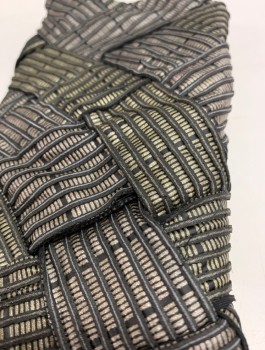 Unisex, Sci-Fi/Fantasy Gauntlets, BILL HARGATE, Pewter Gray, Silver, Black, O/S, Pair of Gauntlets, Basketweave Texture Wide Fabric Strips, Velcro Patches, Thumb Hole, Black Zipper at Wrist