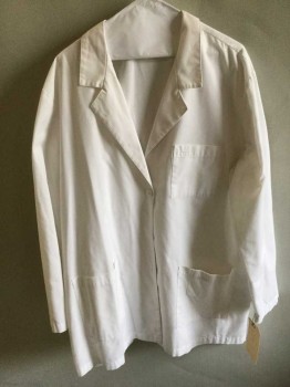 Unisex, Lab Coat Unisex, Cherokee, White, Cotton, Polyester, Solid, M, 3 Button Front, 3 Pocket, Notched Lapel