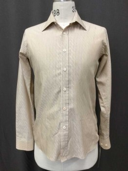 Mens, Dress Shirt, CHAMS, Taupe, Poly/Cotton, M, Vertical Red/Blue, Metallic Diagonal Stripe, Long Sleeves, Button Front, Collar Attached