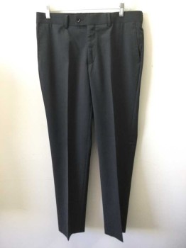 Mens, Suit, Pants, DKNY, Charcoal Gray, Wool, Solid, 31, 31, Flat Front, Button Tab, Belt Loops, Watch Pocket
