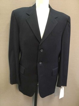 Mens, Suit, Jacket, VITO RUFOLO, Navy Blue, Wool, Stripes - Pin, 42R, Single Breasted, 3 Button, Dark Navy with Brown Pinstripes