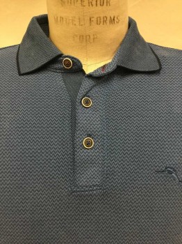 TOMMY BAHAMA, Teal Blue, Navy Blue, Black, Modal, Polyester, Zig-Zag , Navy & Teal Blue Zigzag Print Western, Teal Blue/navy Bird Eyes Collar Attached & Short Sleeves W/black Trim, 3 Button Front,