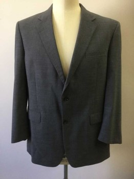 Mens, Suit, Jacket, JOS A. BANKS, Medium Gray, Wool, Solid, 46L, Single Breasted, Collar Attached, Notched Lapel, 3 Pockets, 2 Buttons