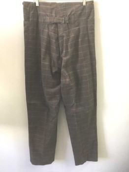N/L, Brown, Black, Caramel Brown, Cotton, Plaid-  Windowpane, Plaid, Brown with Black and Caramel Plaid/Windowpane, Button Fly, Suspender Buttons at Outside Waist, 2 Front Pockets, Belted Back, Reproduction,Old West