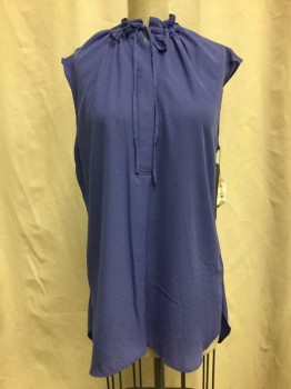 Womens, Shell, APT 9, Purple, Polyester, Solid, M, Sleeveless, Hidden Button Placket, Self Tie Neck, Pull Over