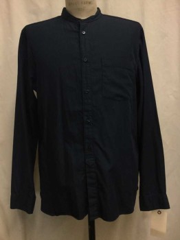 H&M, Navy Blue, Cotton, Navy, Button Front, Collar Band, Long Sleeves,