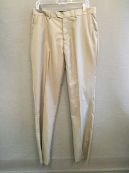 Mens, Suit, Pants, ELEGANZA, Tan Brown, Polyester, Viscose, Solid, Flat Front, Belt Loops, Button Tab