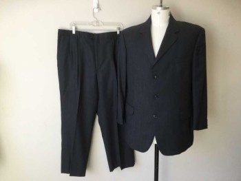 Mens, Suit, Jacket, ANDREW FEZZA, Navy Blue, Black, Wool, Rayon, Plaid, 46R, 3button Single Breasted, 1 Welt Pocket, No Vent at Back