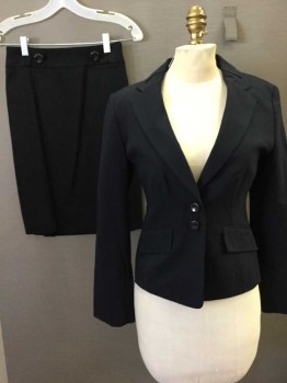 ANN TAYLOR, Midnight Blue, Wool, Spandex, Solid, Single Breasted, Notched Lapel, 2 Buttons,  2 Pockets, Black Faille Trim