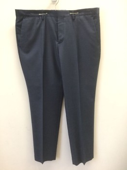 Mens, Slacks, EXPRESS, Navy Blue, Wool, Polyester, Solid, Ins:30, W:36, Flat Front, Zip Fly, 5 Pockets (Including 1 Watch Pocket, Tapered Slim Leg