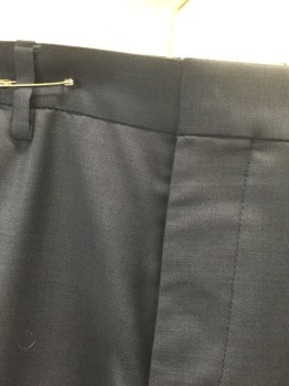 EXPRESS, Navy Blue, Wool, Polyester, Solid, Flat Front, Zip Fly, 5 Pockets (Including 1 Watch Pocket, Tapered Slim Leg
