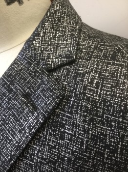 Mens, Sportcoat/Blazer, TALLIA, Black, Silver, Modal, Tencel, Stripes - Static , Abstract , 40R, Black with Silver Metallic Static Streaks/Splotches Pattern, Single Breasted, Notched Lapel, 3 Welt Pockets, 2 Silver Metal Buttons with Shield Embossed, Multiples,