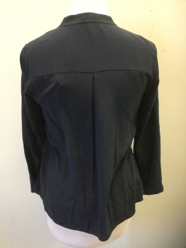 ELIE TAHARI, Navy Blue, Silk, Solid, Long Sleeves, Button Front, Pin Tucks,  Tie at Neck