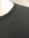 Mens, Pullover Sweater, VINCE, Olive Green, Charcoal Gray, Wool, Stripes - Horizontal , M, Knit, Long Sleeves, Crew Neck